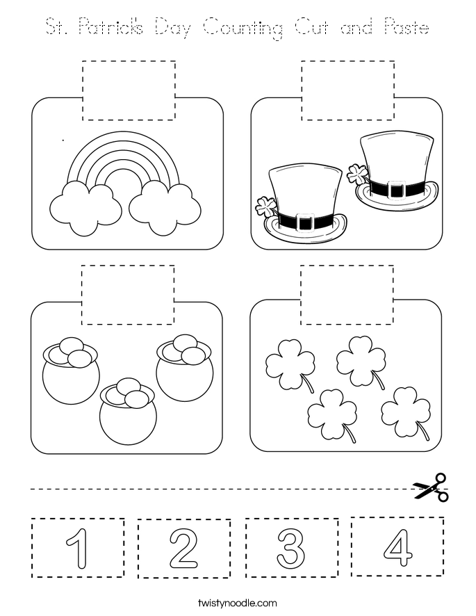 St. Patrick's Day Counting Cut and Paste Coloring Page