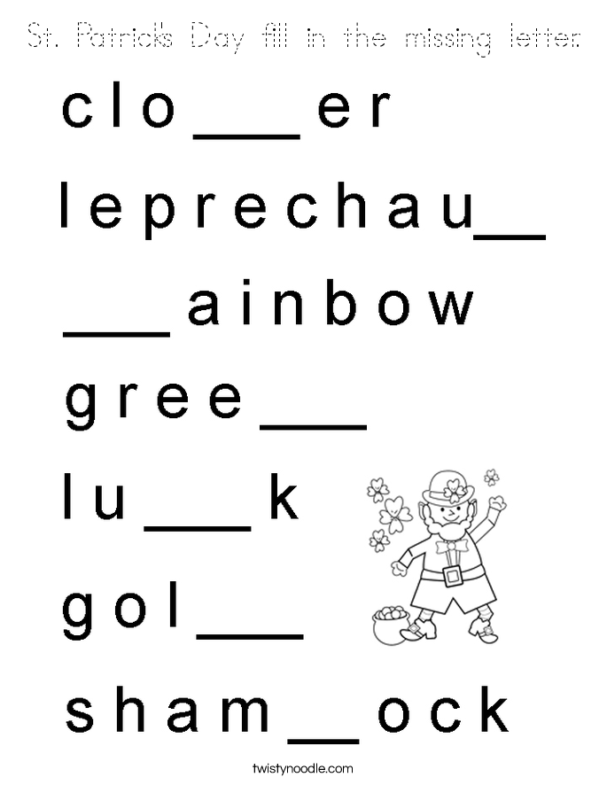 St. Patrick's Day fill in the missing letter. Coloring Page