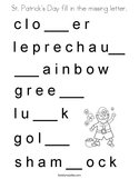 St Patrick's Day fill in the missing letter Coloring Page