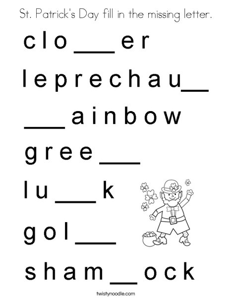 St Patrick's Day fill in the missing letter. Coloring Page