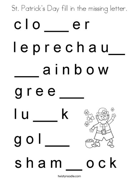 St Patricks Day Fill In The Missing Letter Coloring Page