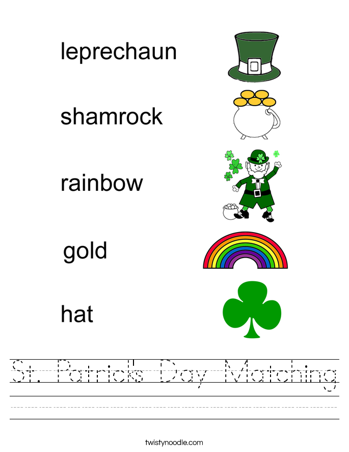 St Patrick's Day Matching Worksheet - Twisty Noodle