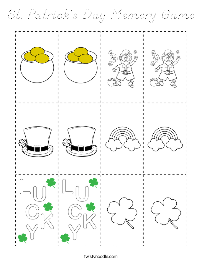 St. Patrick's Day Memory Game Coloring Page