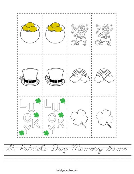 St. Patrick's Day Memory Game Worksheet