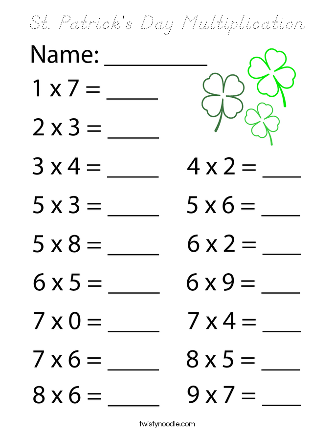 St. Patrick's Day Multiplication Coloring Page