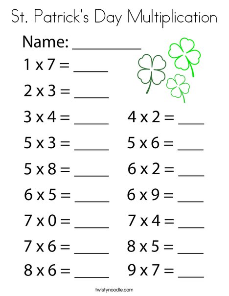 st patrick s day multiplication coloring page twisty noodle