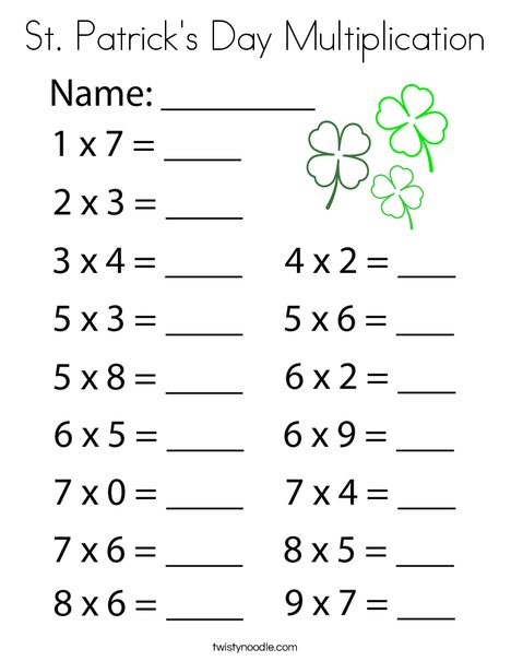 St. Patrick's Day Multiplication Coloring Page