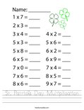 St. Patrick's Day Multiplication Worksheet