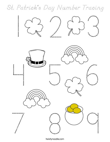 St. Patrick's Day Number Tracing Coloring Page