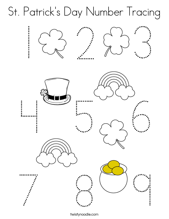 St. Patrick's Day Number Tracing Coloring Page