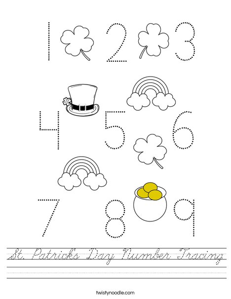St. Patrick's Day Number Tracing Worksheet