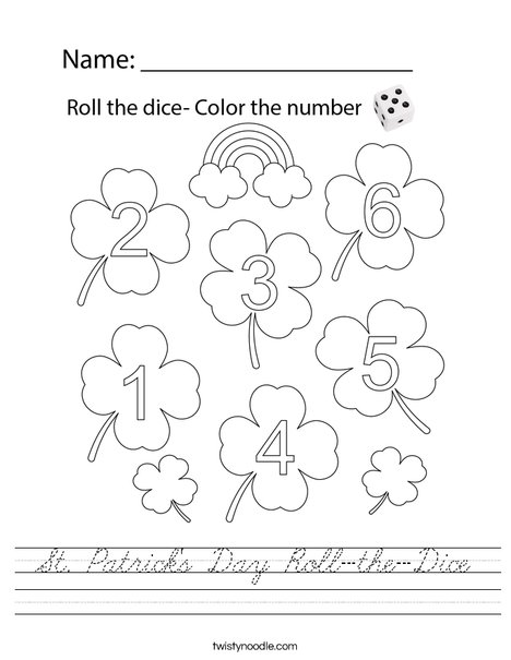 St. Patrick's Day Roll- the- Dice Worksheet