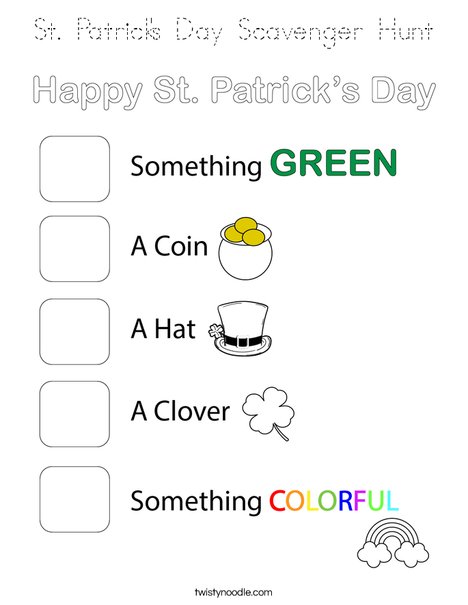 St. Patrick's Day Scavenger Hunt Coloring Page