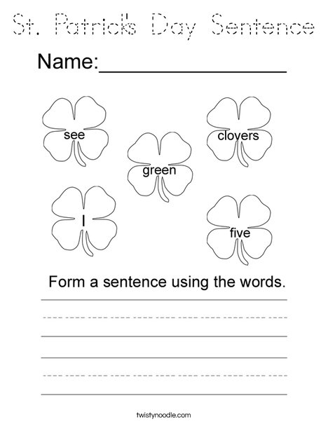 St. Patrick's Day Sentence! Coloring Page