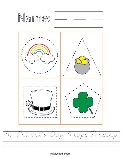 St. Patrick's Day Shape Tracing Worksheet