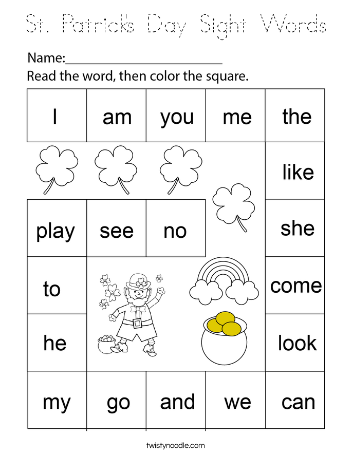 St. Patrick's Day Sight Words Coloring Page
