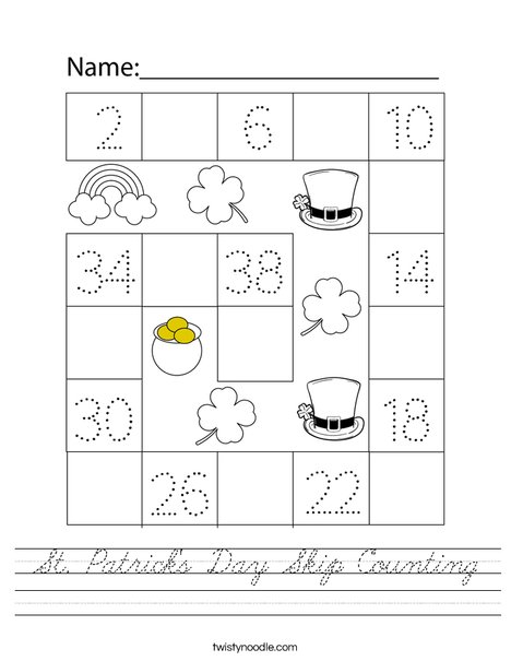 St. Patrick's Day Skip Counting Worksheet
