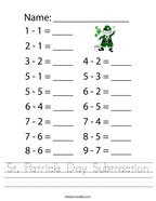 St Patrick's Day Subtraction Handwriting Sheet