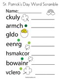 St Patrick's Day Word Scramble Coloring Page