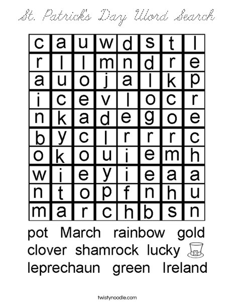 St. Patrick's Day Word Search Coloring Page