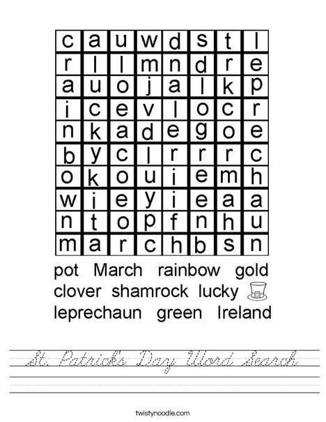 St. Patrick's Day Word Search Worksheet