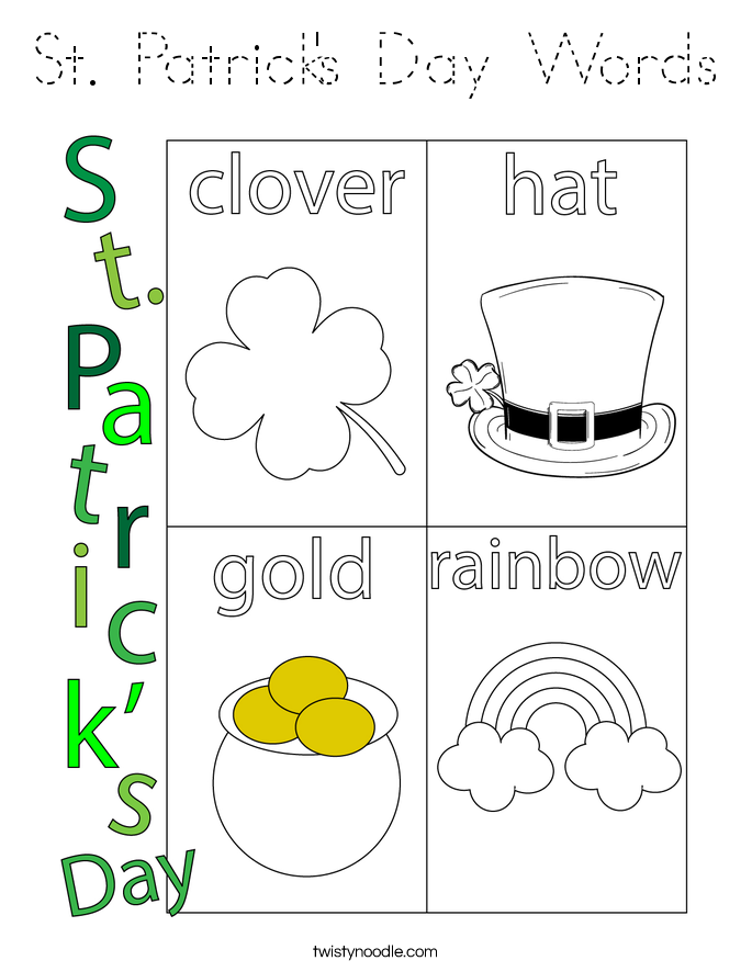 St Patrick&#039;s Day Words Coloring Page - Tracing - Twisty Noodle
