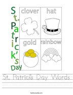 St Patrick's Day Words Handwriting Sheet