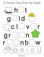 St Patrick's Day Write the Vowels Coloring Page