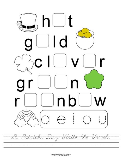 St. Patrick's Day Write the Vowels Worksheet