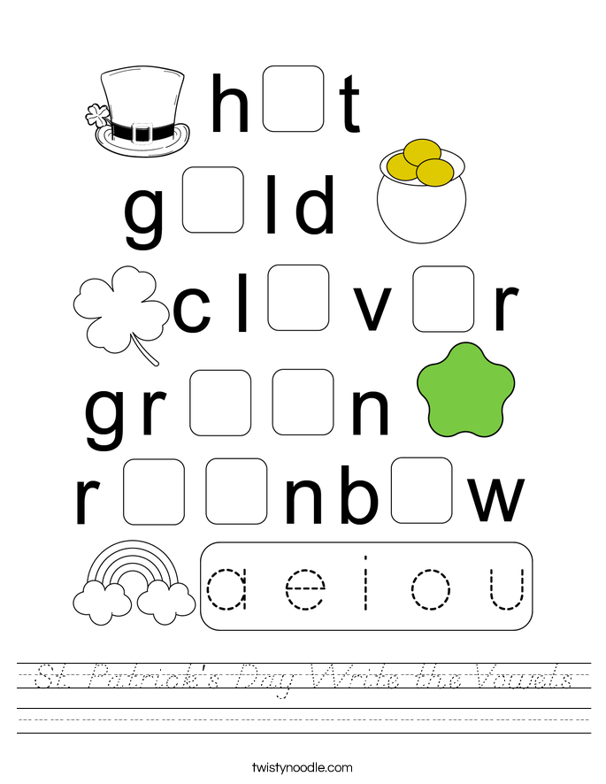 St. Patrick's Day Write the Vowels Worksheet