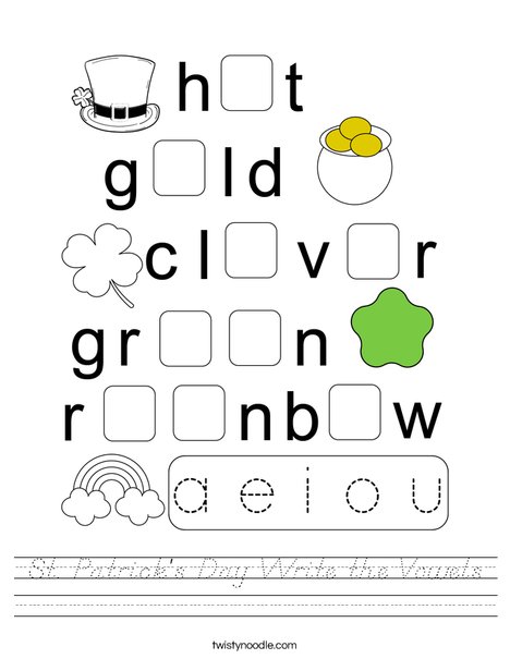 St. Patrick's Day Write the Vowels Worksheet