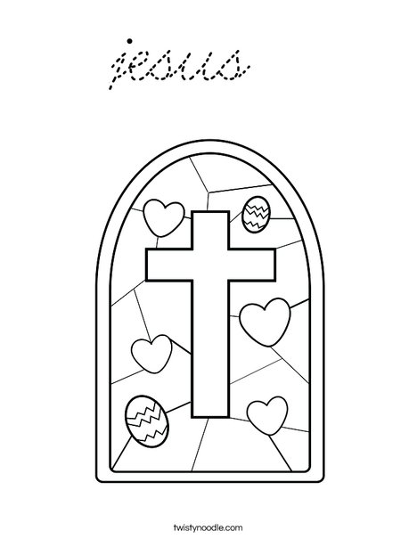 Stained Glass with Cross Coloring Page