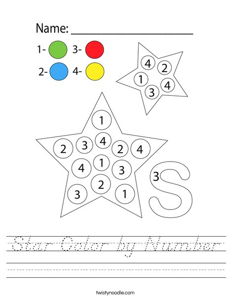 Star Color by Number Worksheet