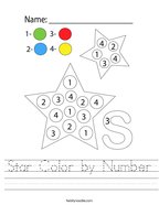 Star Color by Number Handwriting Sheet