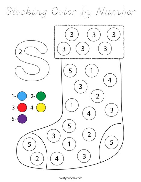 Stocking Color by Number Coloring Page