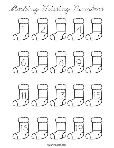 Stocking Missing Numbers Coloring Page