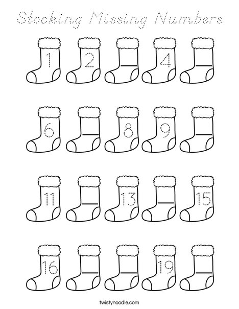 Stocking Missing Numbers Coloring Page