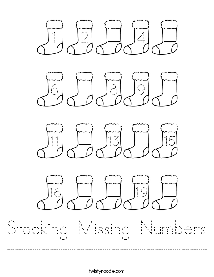 Stocking Missing Numbers Worksheet