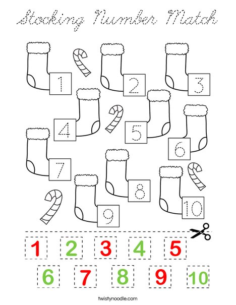Stocking Number Match Coloring Page