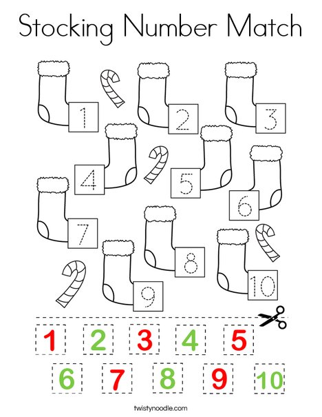 Stocking Number Match Coloring Page