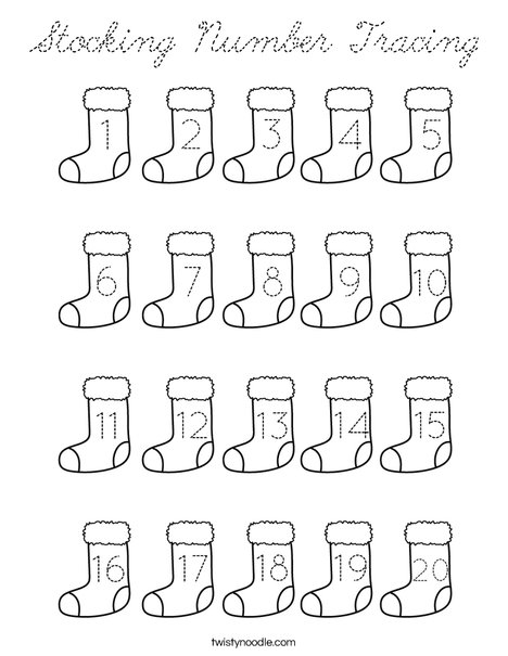 Stocking Number Tracing Coloring Page