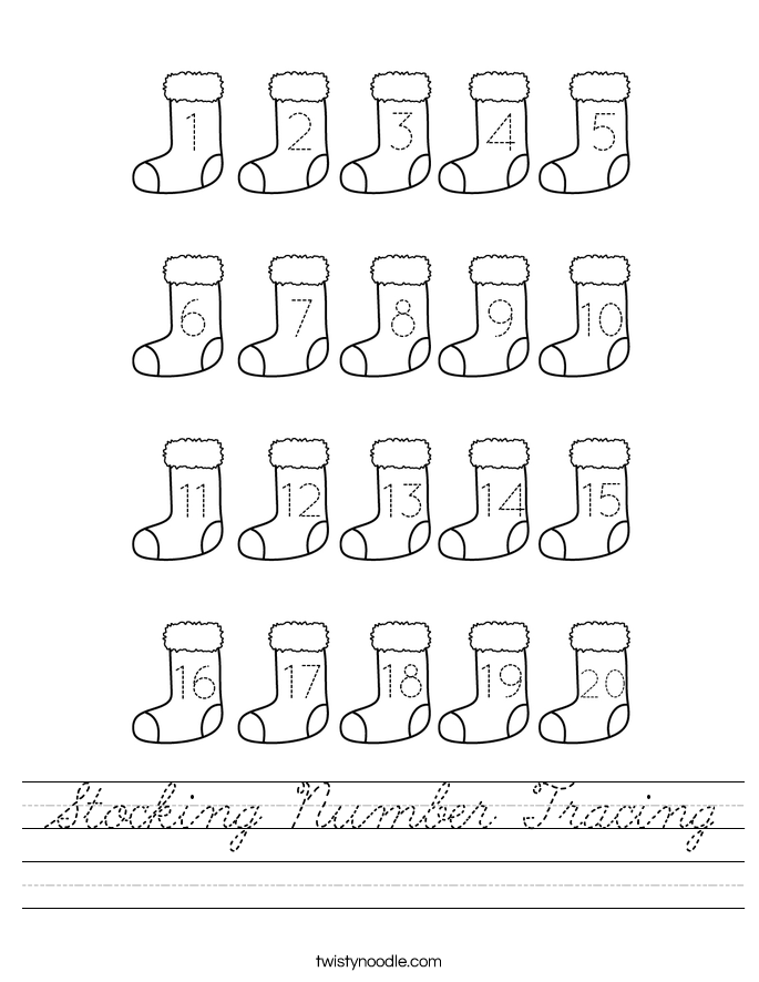 Stocking Number Tracing Worksheet