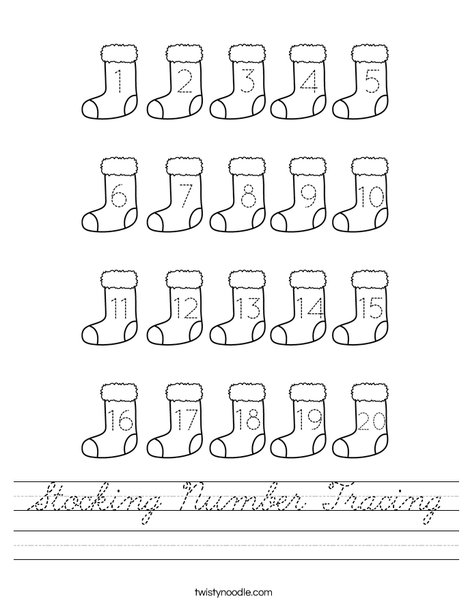 Stocking Number Tracing Worksheet