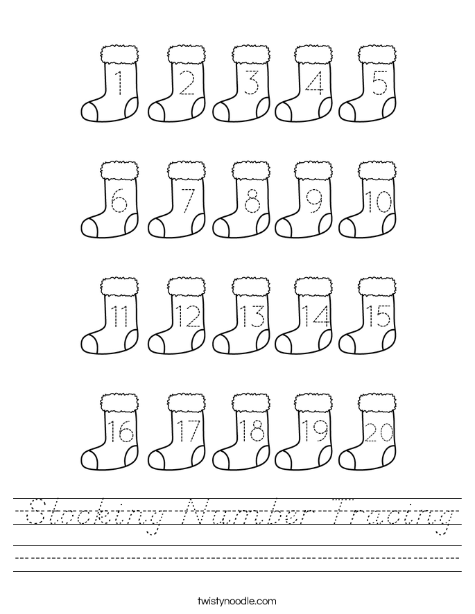 Stocking Number Tracing Worksheet