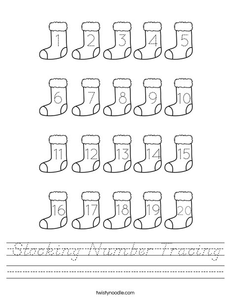 Stocking Number Tracing Worksheet