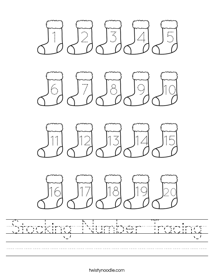 Stocking Number Tracing Worksheet