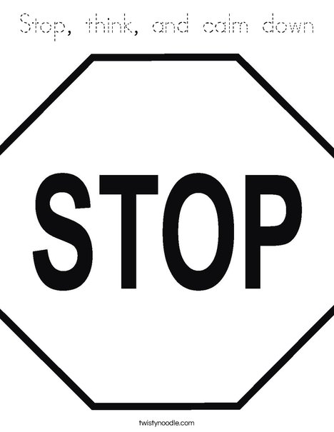 stop think and calm down coloring page tracing