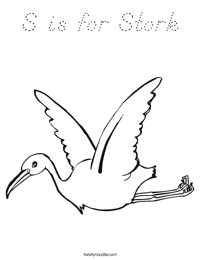 S is for Stork Coloring Page