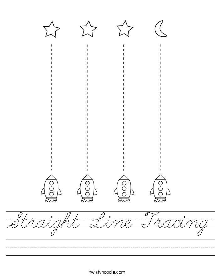 straight line tracing worksheet cursive twisty noodle
