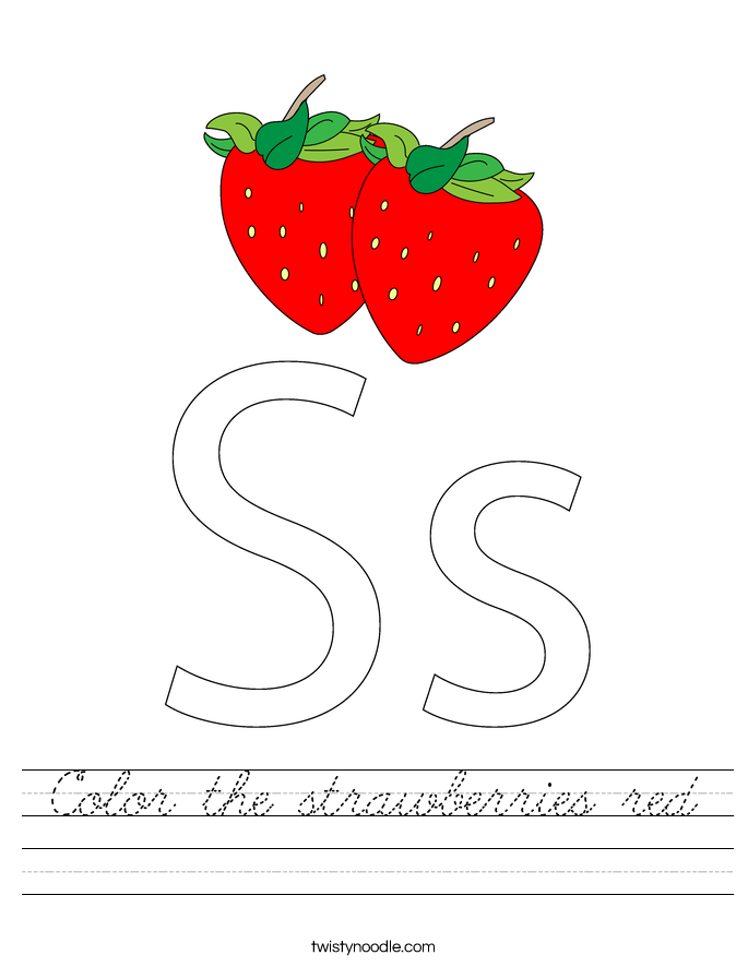 Color the strawberries red Worksheet